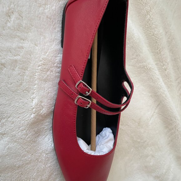 Red Leather Two-Strap Ballet Flats Steve Madden Mary Jane Size 8.5 - Picture 6 of 8